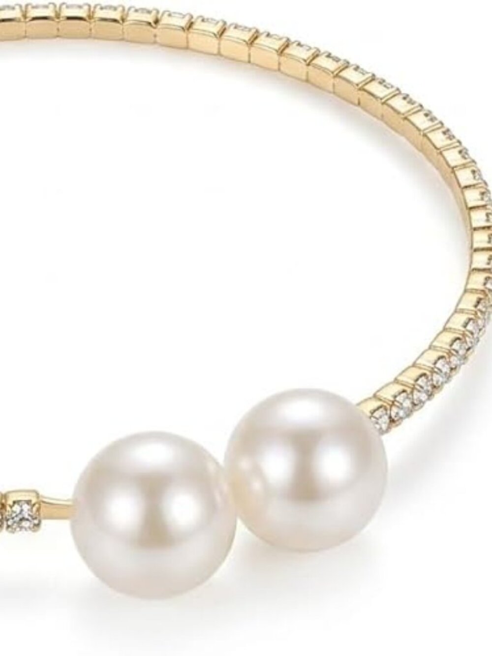 Silver Rhinestone Pearl Wrap Cuff Bracelet Adjustable Bridal Bangle